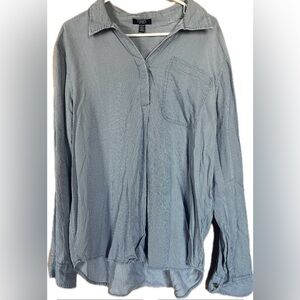 Chaps Women's Striped Blue & White Long Sleeve Blouse- chest pocket. Size XXL